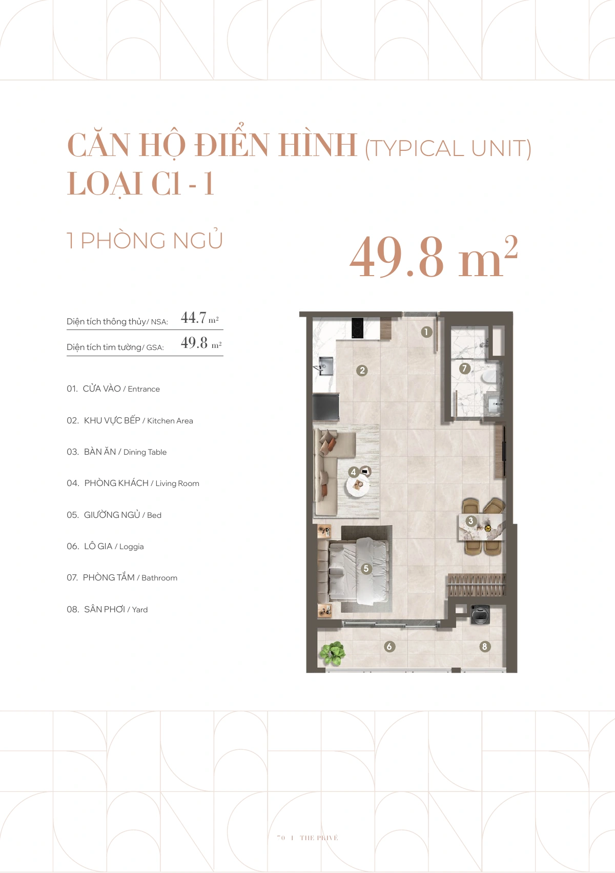 The Privé 9 Mặt bằng 1 phòng ngủ The Privé – mã C1-1