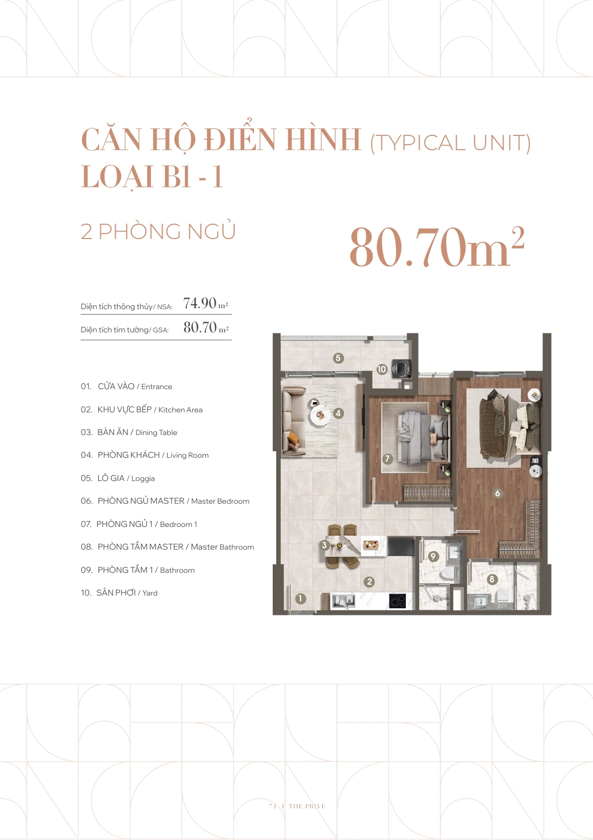 The Privé 10 Mặt bằng 2 phòng ngủ The Privé – mã B1-1