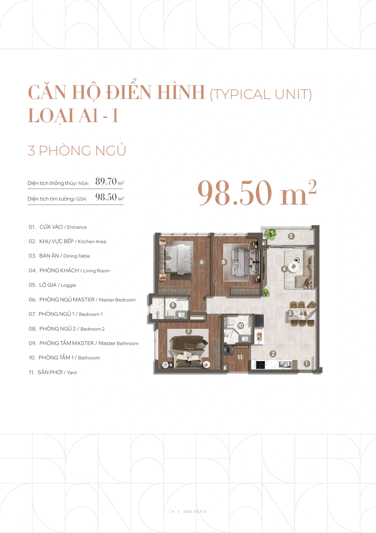 The Privé 11 Mặt bằng 3 phòng ngủ The Privé – mã A1-1
